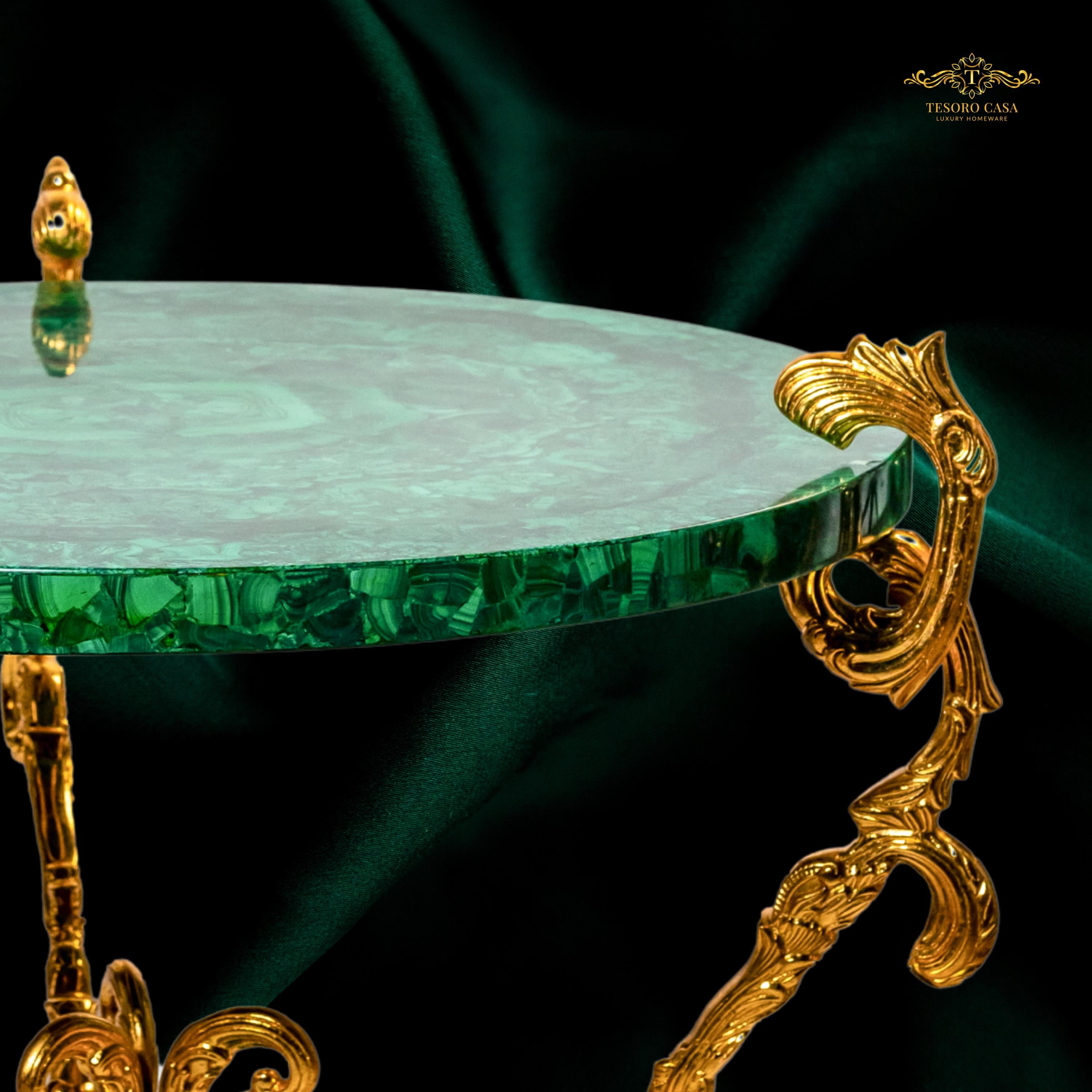 Malachite Center Table with Gilded Brass Detailing
