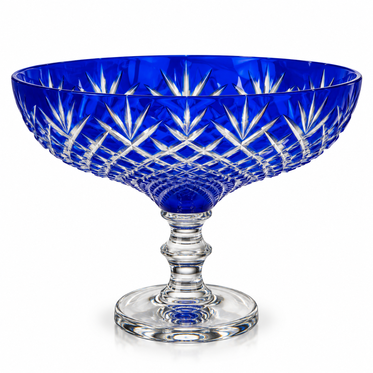 Blue Cut Glass Pedestal Decorative Bowl