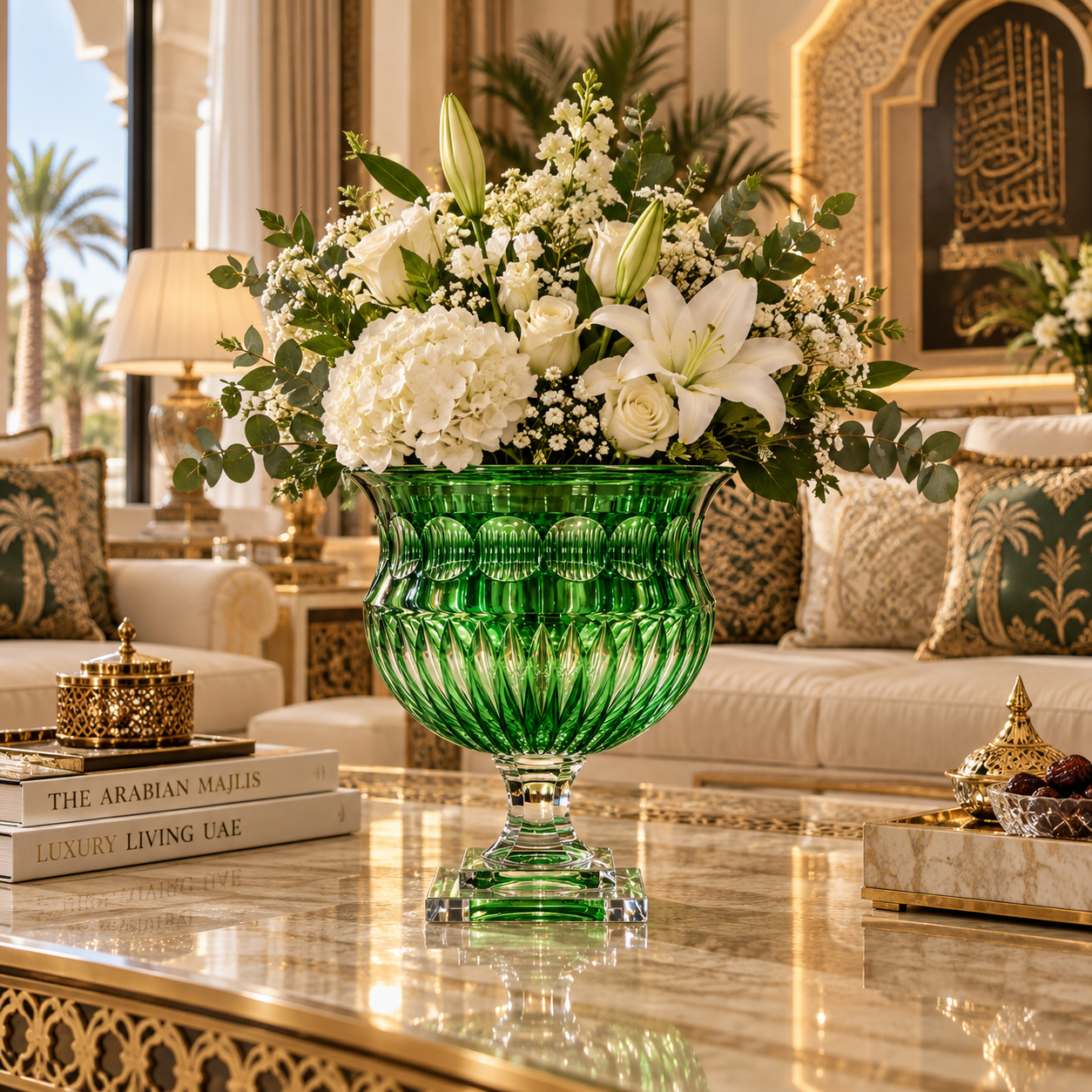 Emerald Glass Pedestal Decorative Bowl