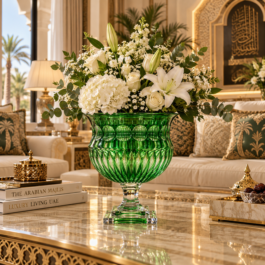 Emerald Glass Pedestal Decorative Bowl