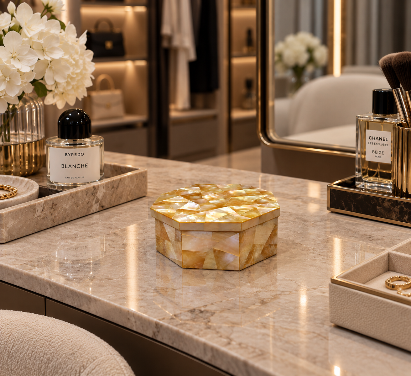 Handcrafted Hexagonal Stone Jewelry Box for Luxury Décor