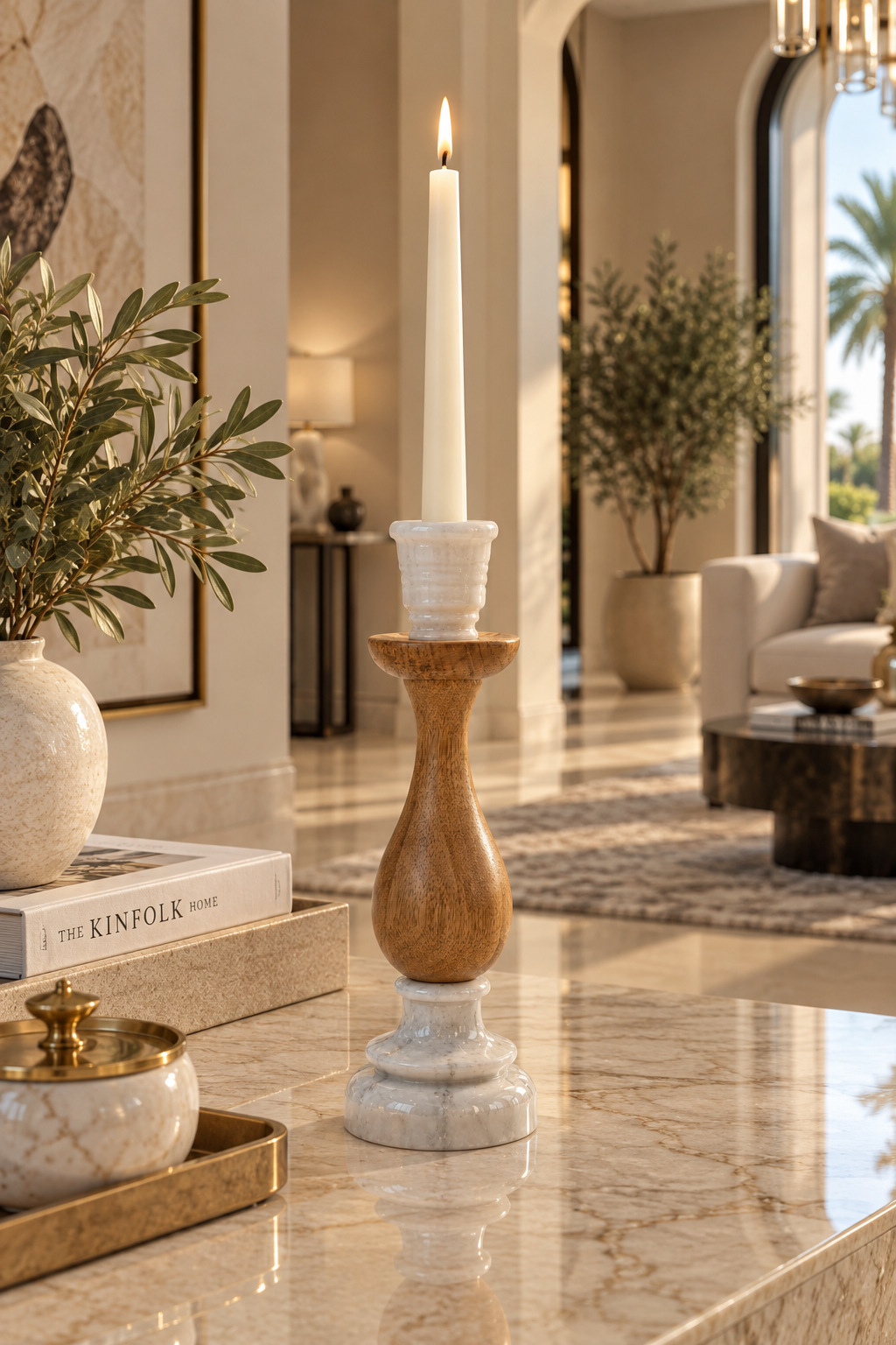 Marble & Wood Decorative Candle Holder