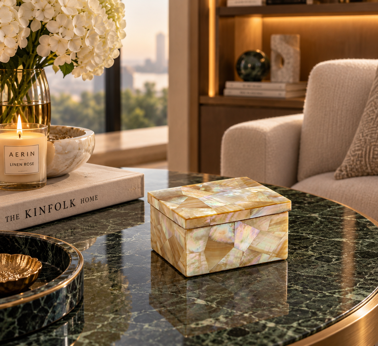Yellow Mother of Pearl Decorative Storage Box