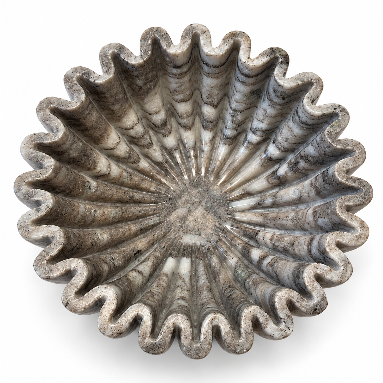 Fluted Light Brown Indian Marble Decorative Bowl