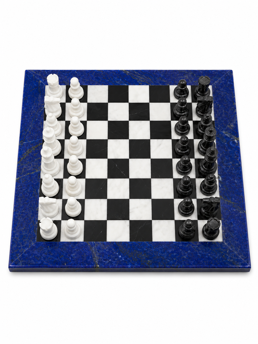 TESORO CASA Blue Marble Chess Board Set With Pieces
