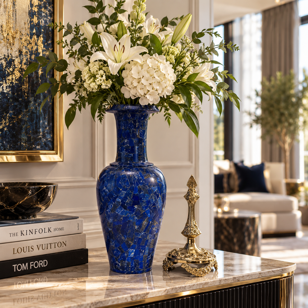 Handcrafted Lapis Lazuli Gemstone Decorative Vase