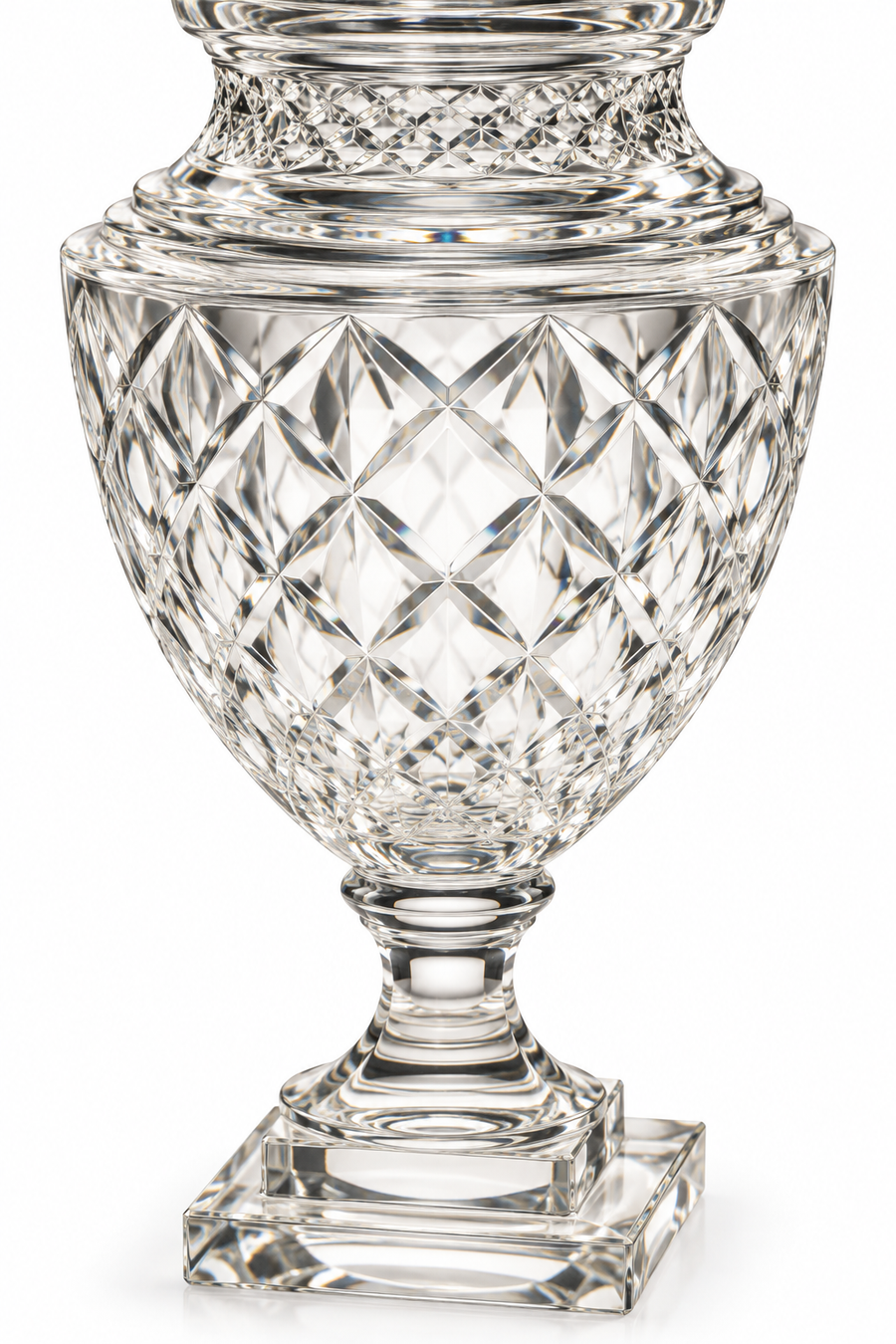 Crystal-Cut Glass Decorative Urn with Lid