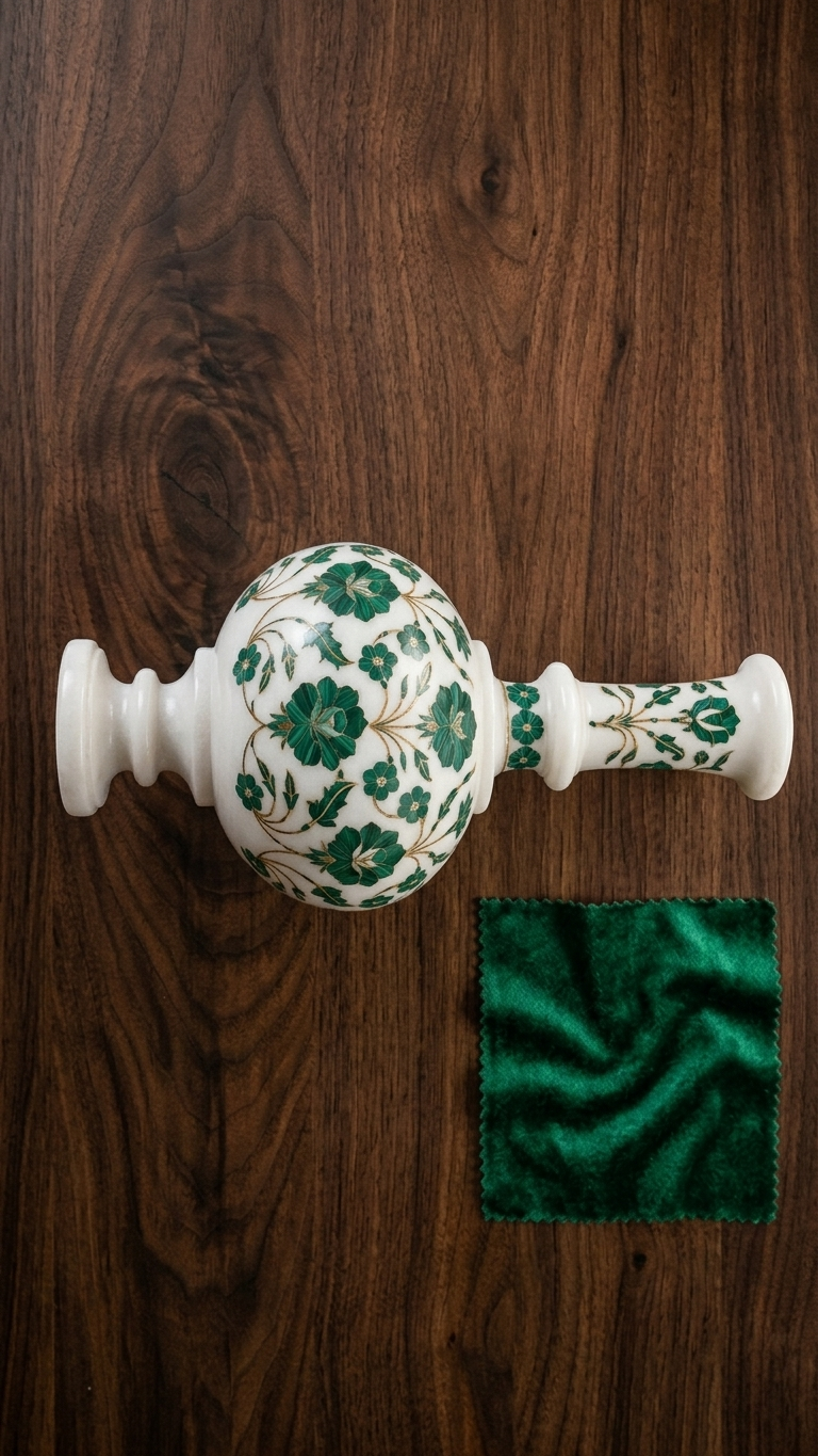 Luxury Handcrafted Marble Inlay Vase with Floral Stone Art