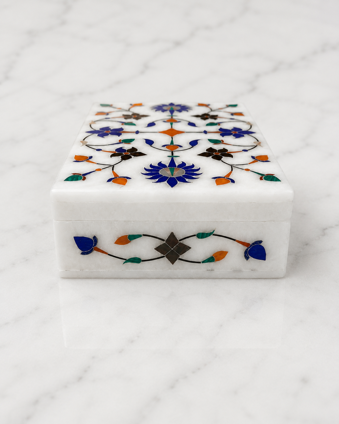 Natural White marble box from Agra, India, | Marble Pietra Dura Jewelry Store Box