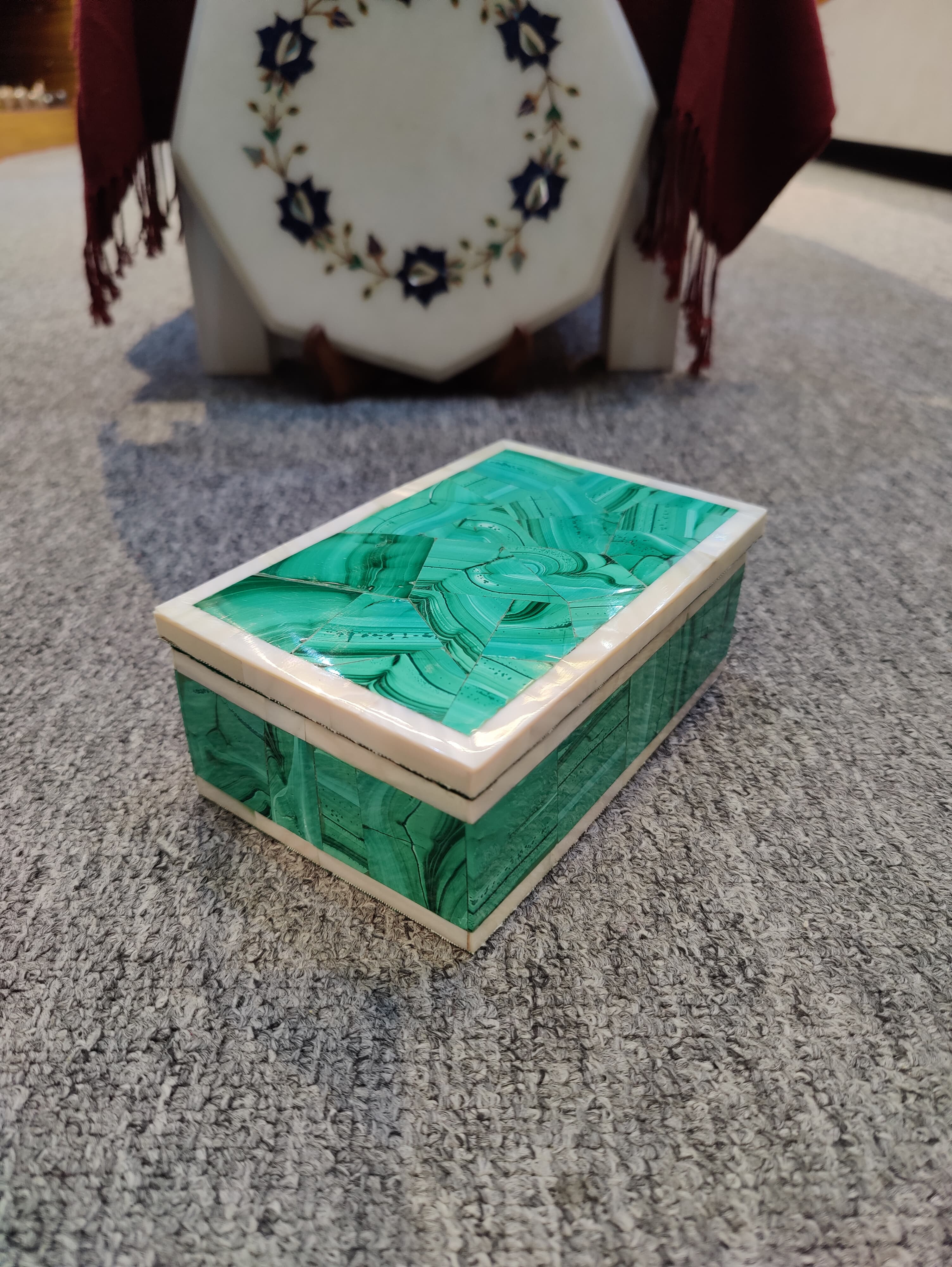 Handcrafted Malachite & White Marble Decorative Jewellery Box