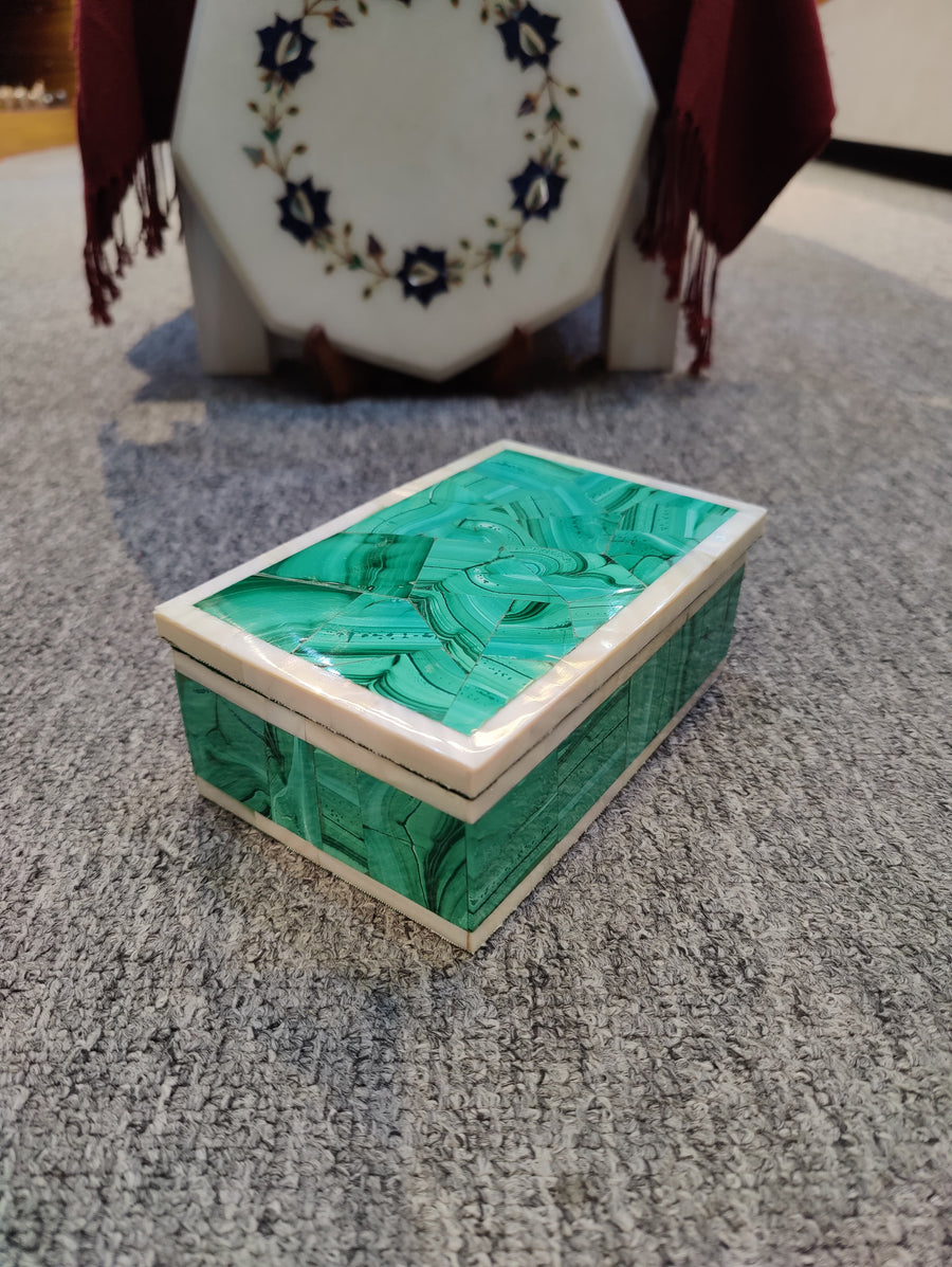 Handcrafted Malachite & White Marble Decorative Jewellery Box