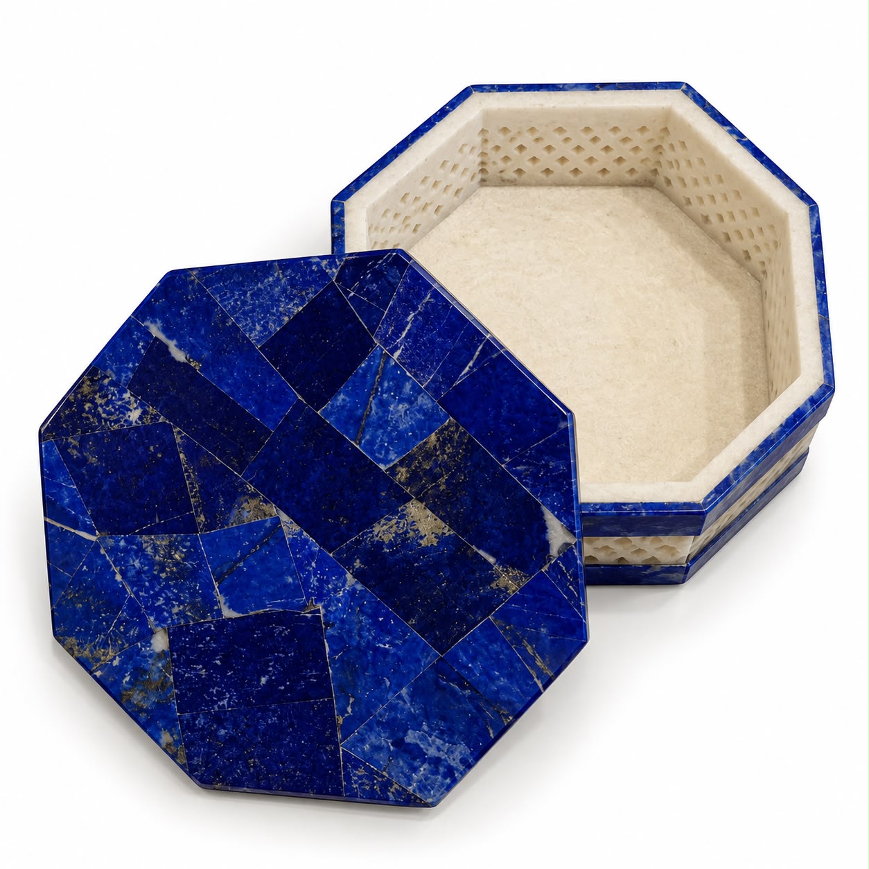Handcrafted Lapis Lazuli & White Marble Jewellery Box