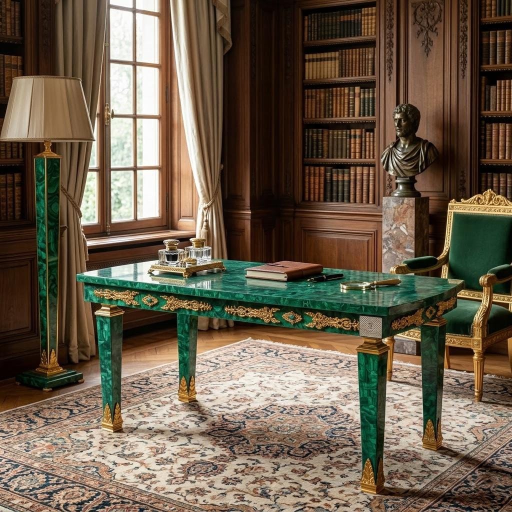 Malachite Majlis Centre Table with Brass Gold Plating