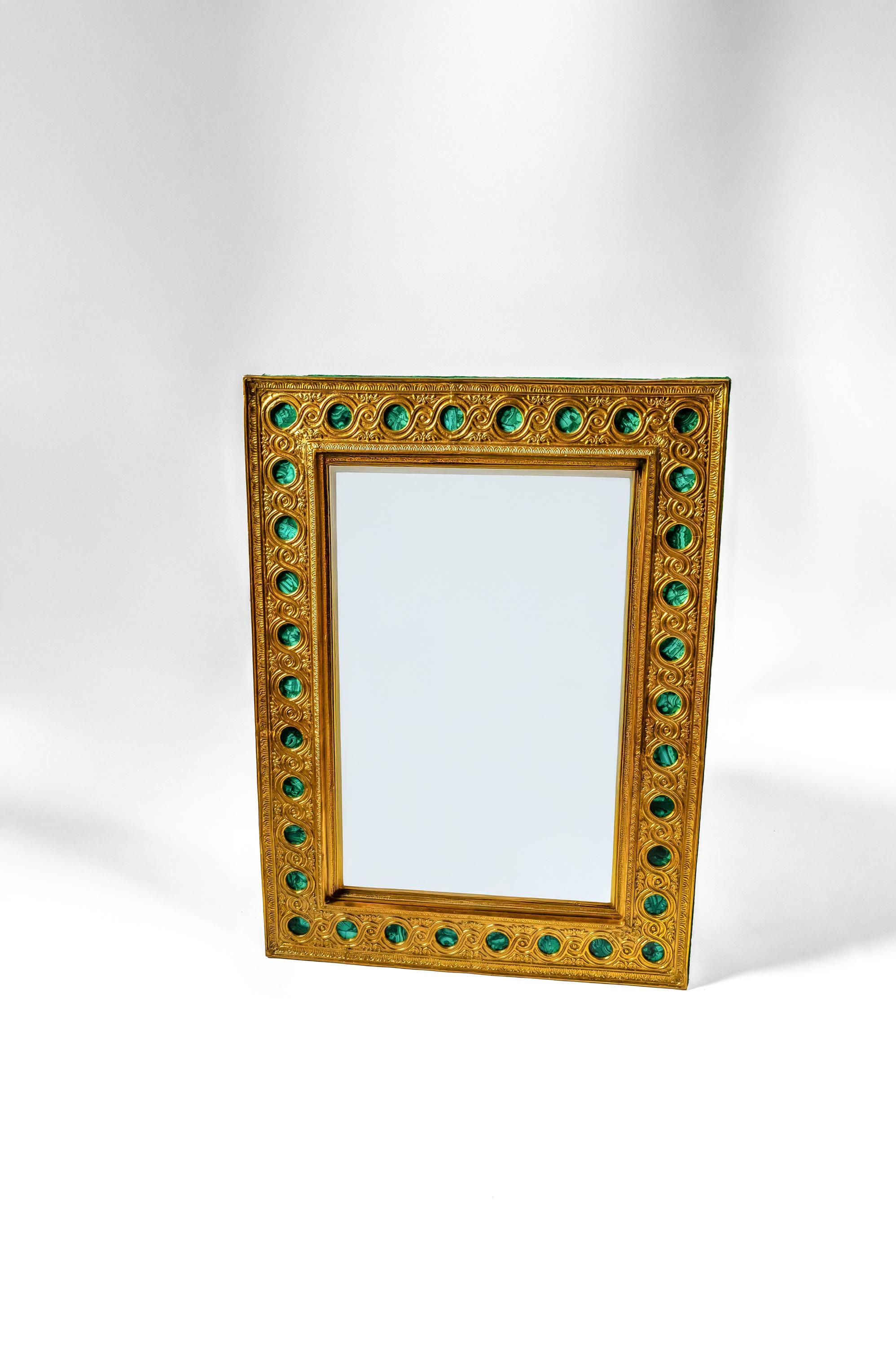 Luxury Malachite Console Table And Mirror Set Handmade Green Stone Furniture