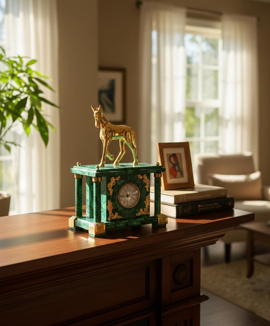 Luxury Malachite Miniature Horse Timepiece