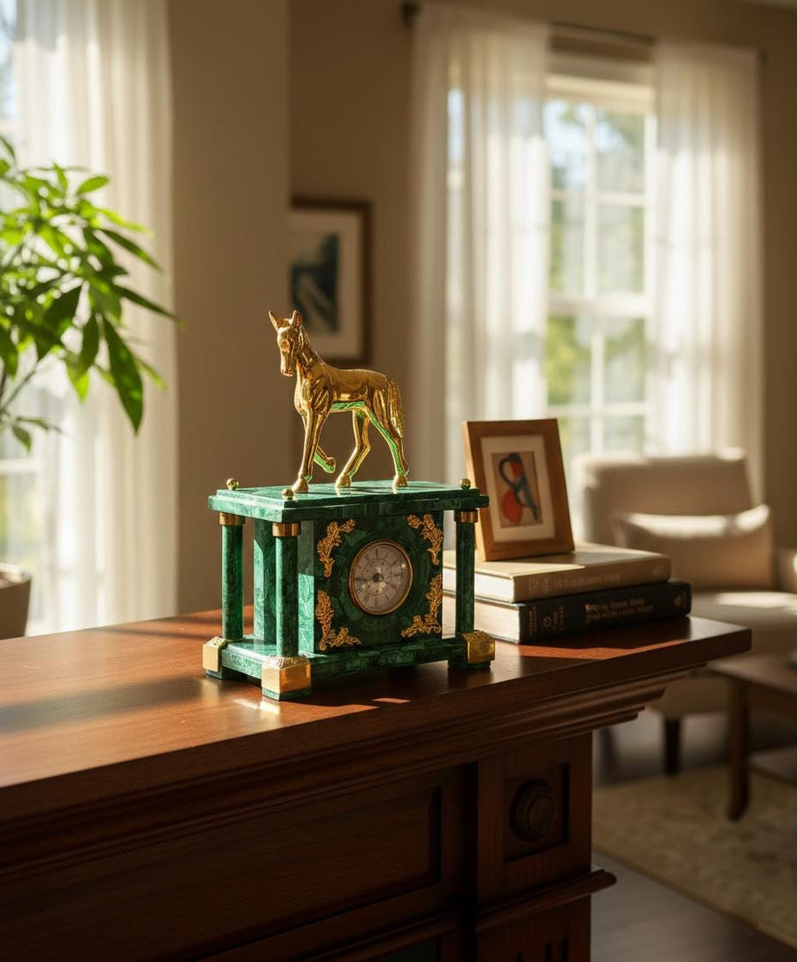 Luxury Malachite Horse Miniature Clock