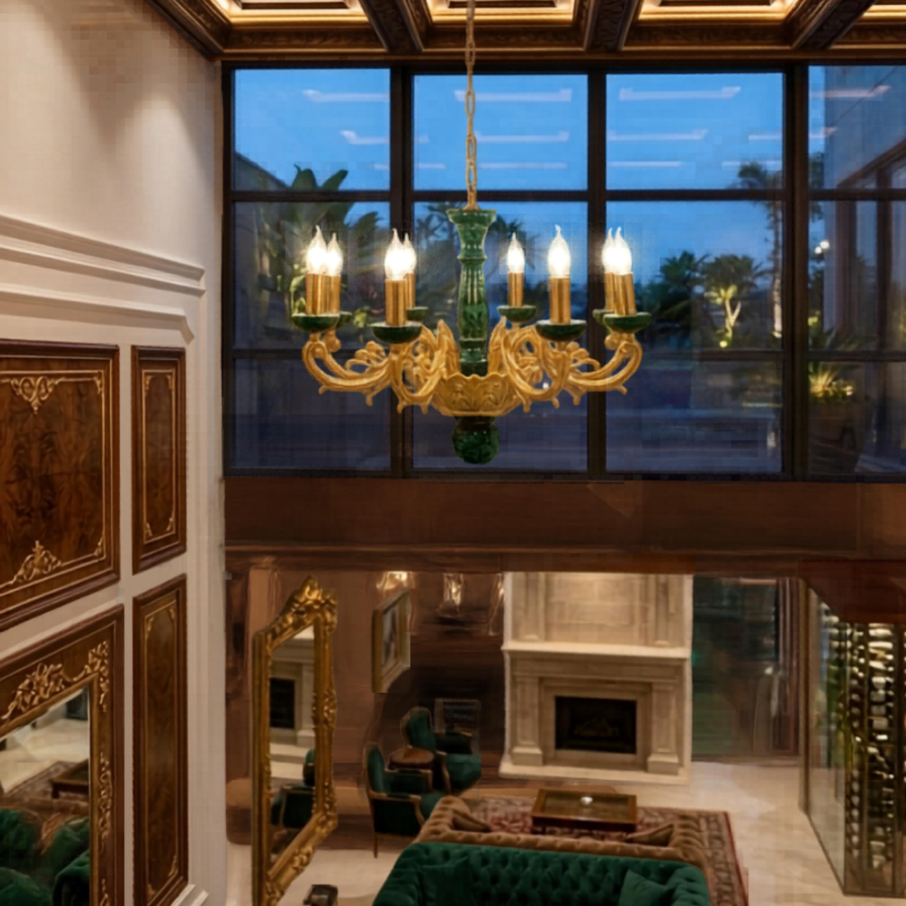 Malachite Small Chandelier with Gold Platted
