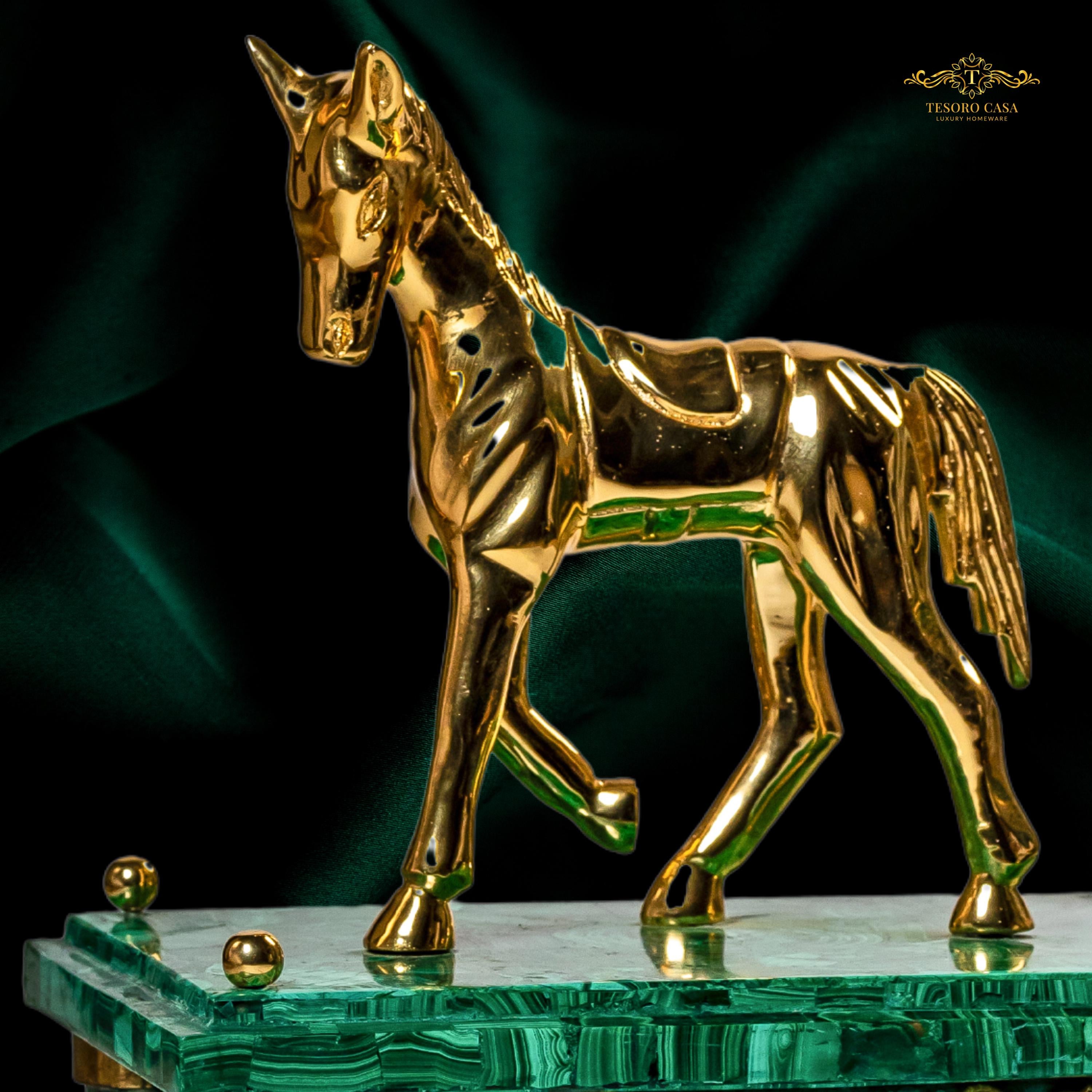 Luxury Malachite Miniature Horse Timepiece