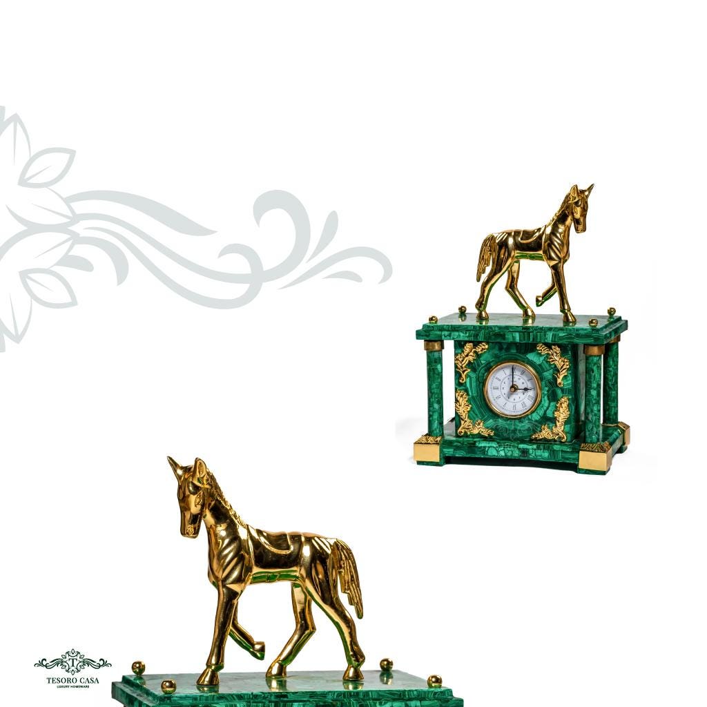 Luxury Malachite Miniature Horse Timepiece