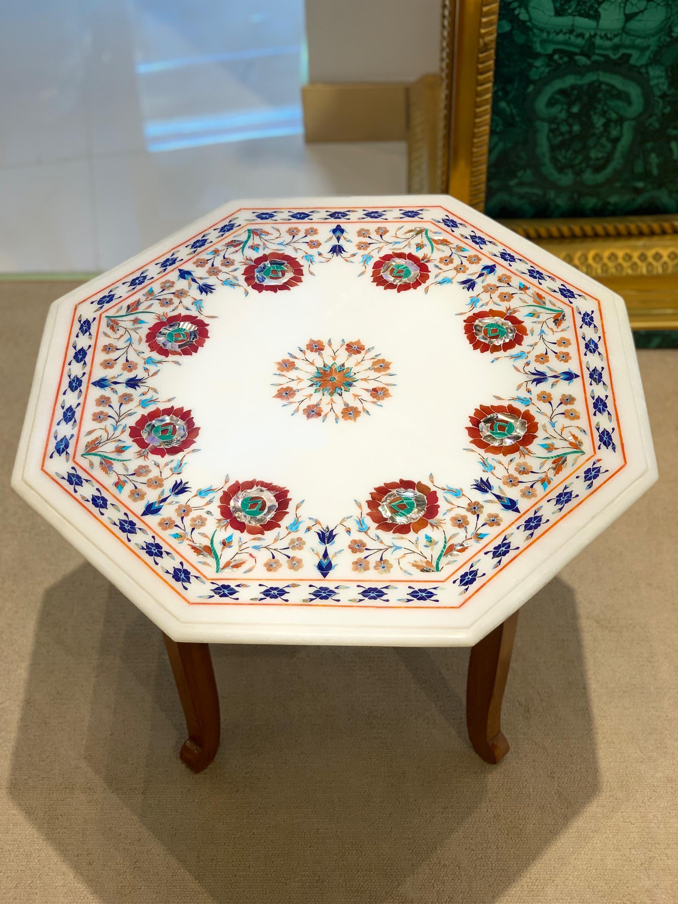 Semi Precious Pietra Dura Marble Inlay Table