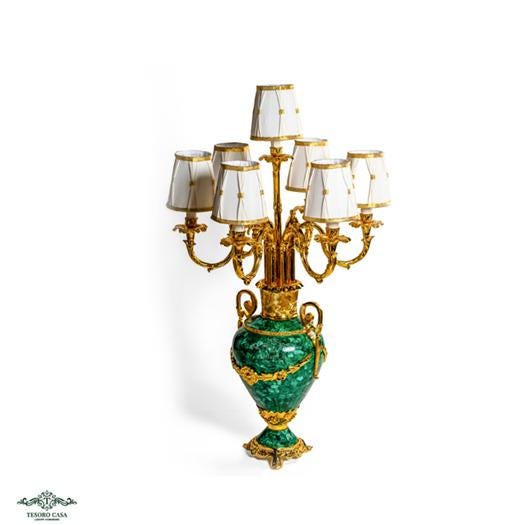 Grand Malachite & Gold Eight-Arm Luxury Candelabra Lamp