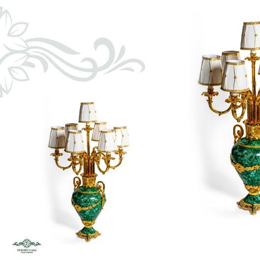 Grand Malachite & Gold Eight-Arm Luxury Candelabra Lamp