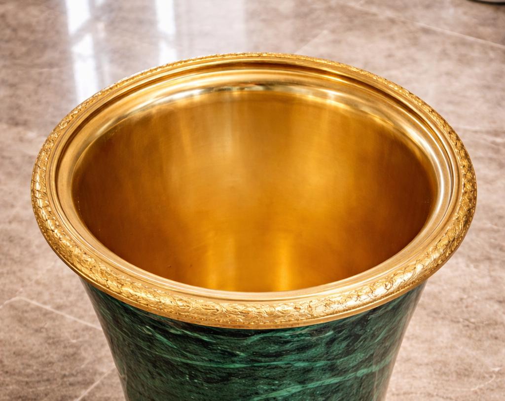 Malachite Luxury Waste Bin with Gold Interior