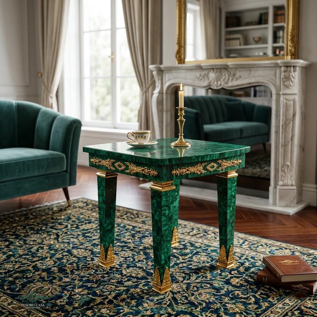 Malachite Majlis Side Table with Brass Gold Plating