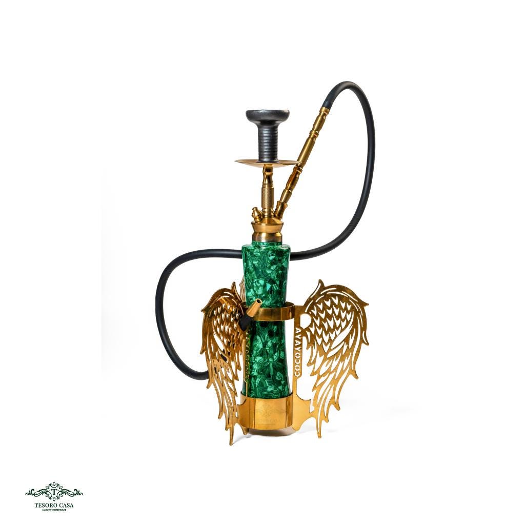 Handcrafted Malachite Sheesha with Ornate Gold Wings