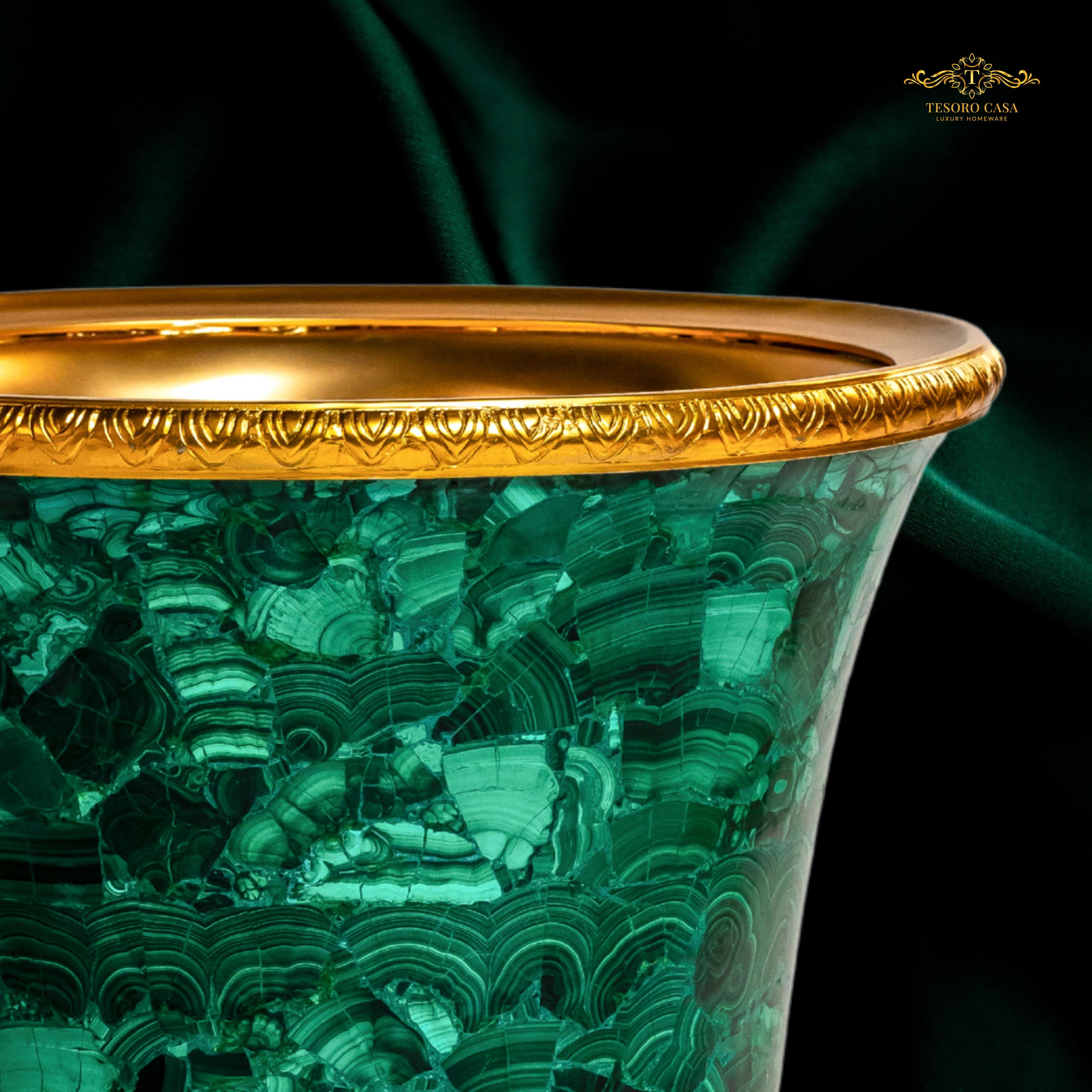 Malachite Luxury Waste Bin with Gold Interior
