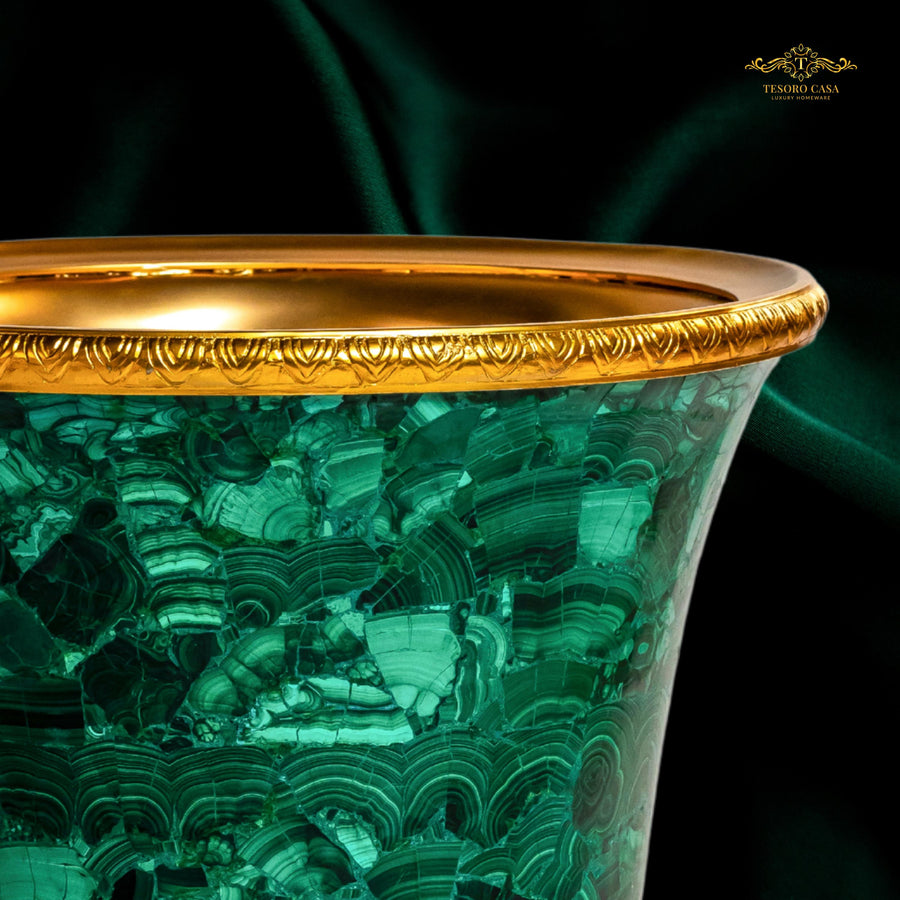 Malachite Luxury Waste Bin with Gold Interior