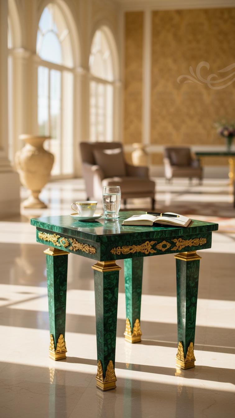 Malachite Majlis Side Table with Brass Gold Plating