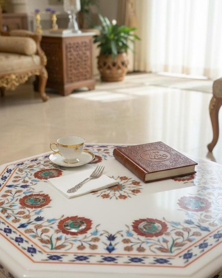 Semi Precious Pietra Dura Marble Inlay Table