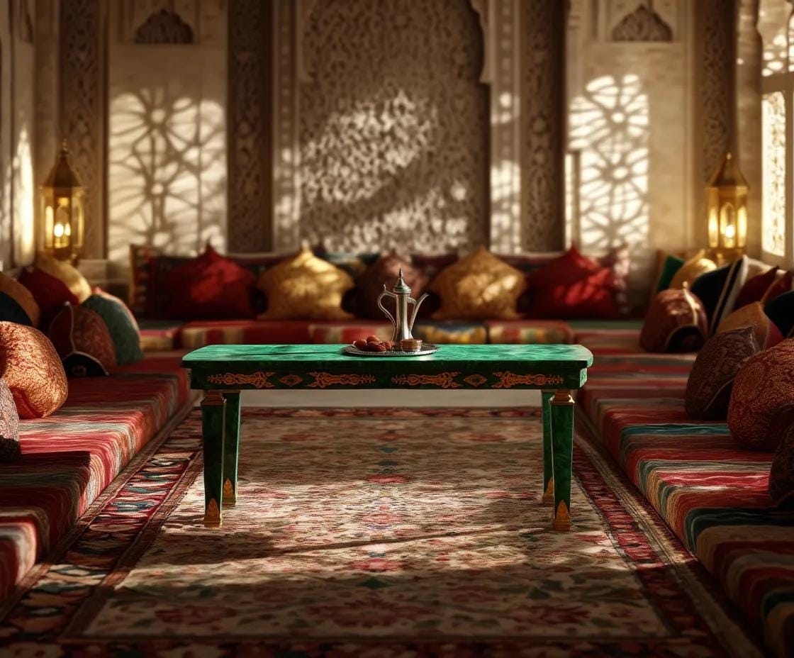 Malachite Majlis Centre Table with Brass Gold Plating