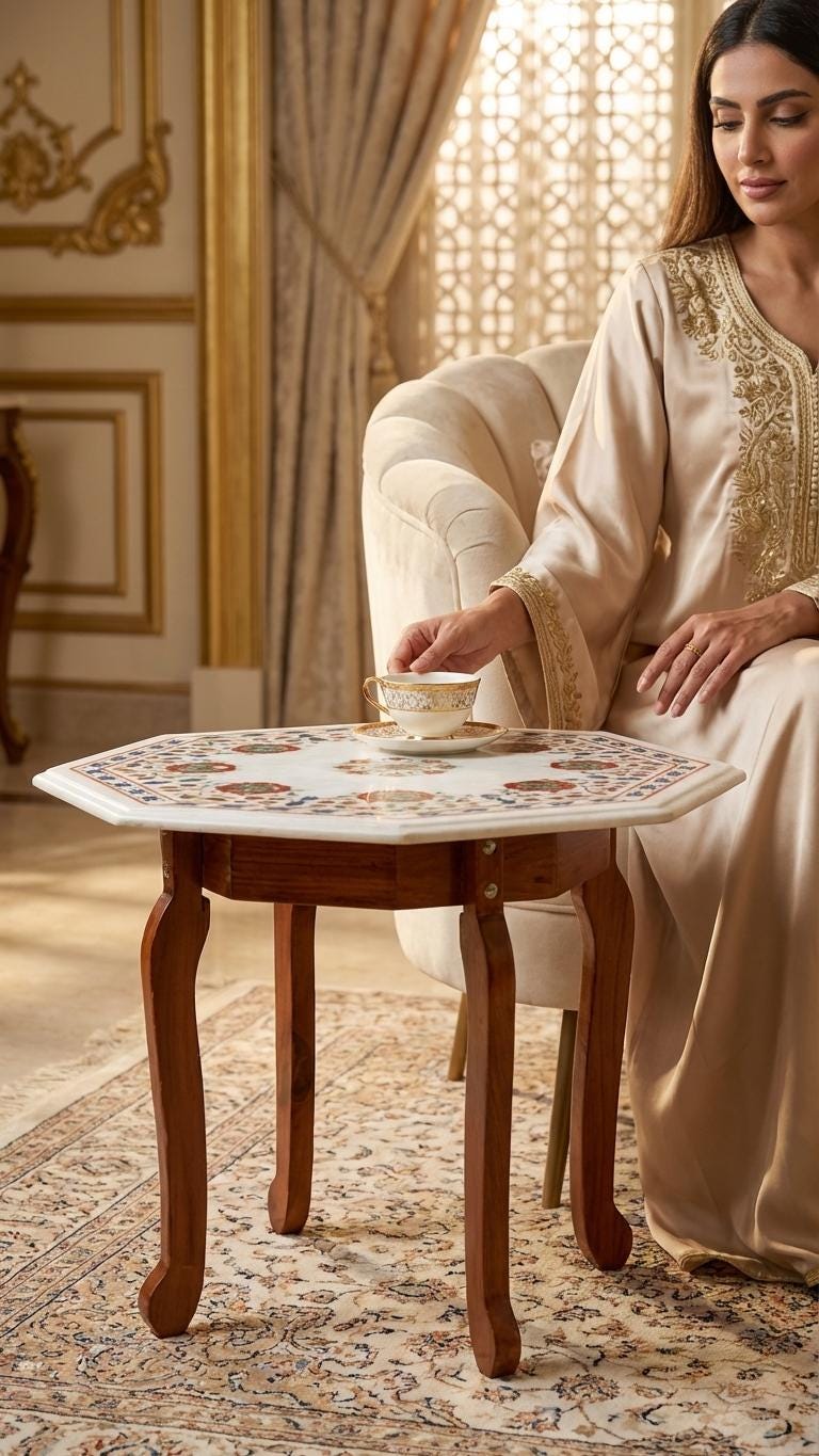 Semi Precious Pietra Dura Marble Inlay Table