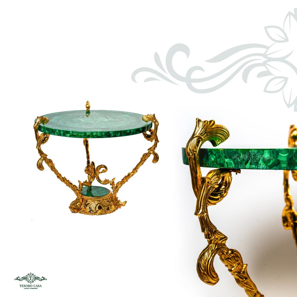 Malachite Center Table with Gilded Brass Detailing