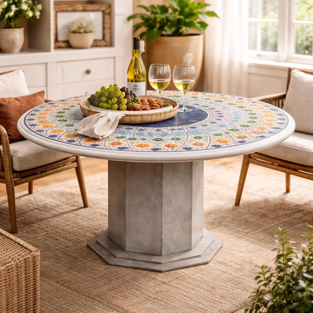 Pietra Dura Marble Inlay Dining Table