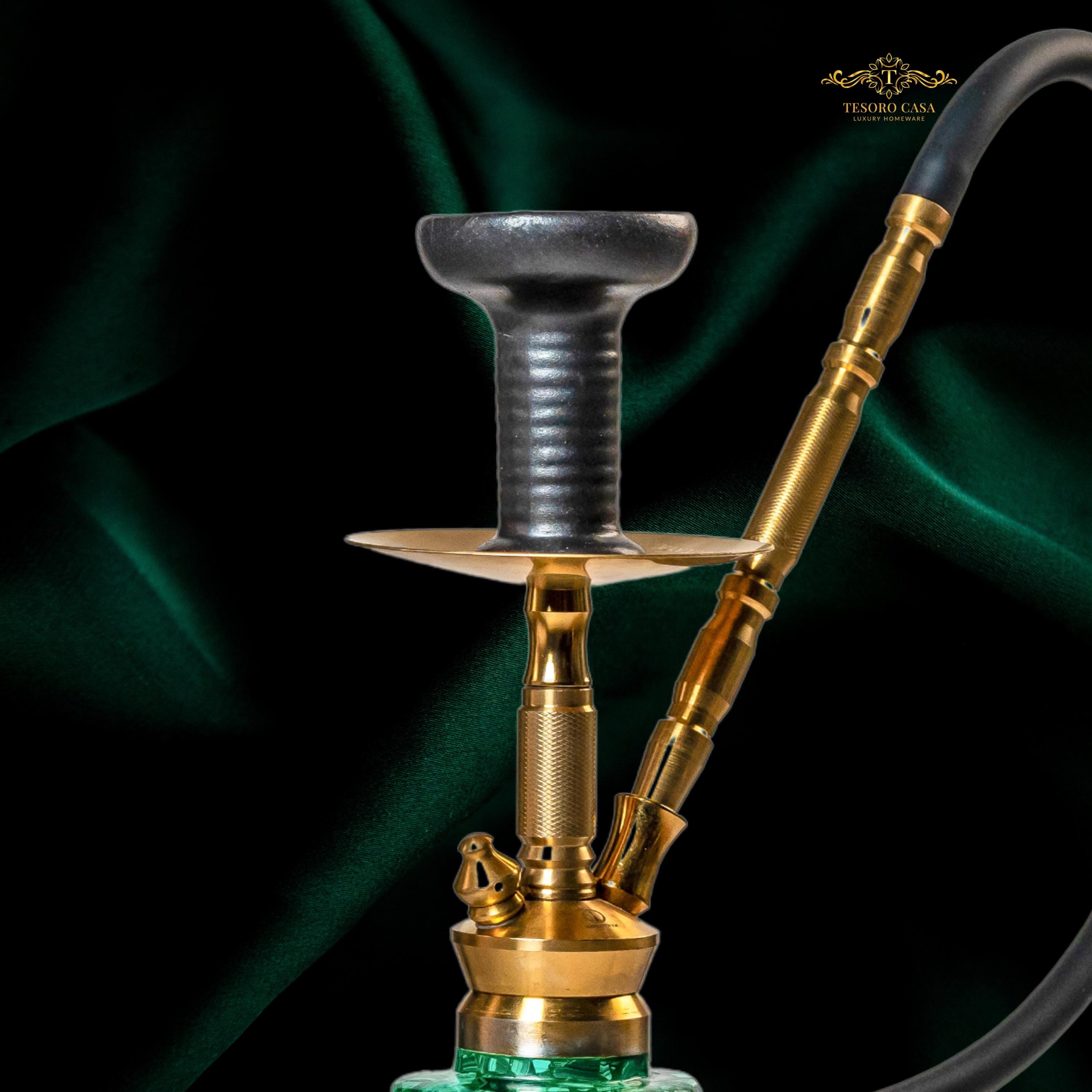 Handcrafted Malachite Sheesha with Ornate Gold Wings