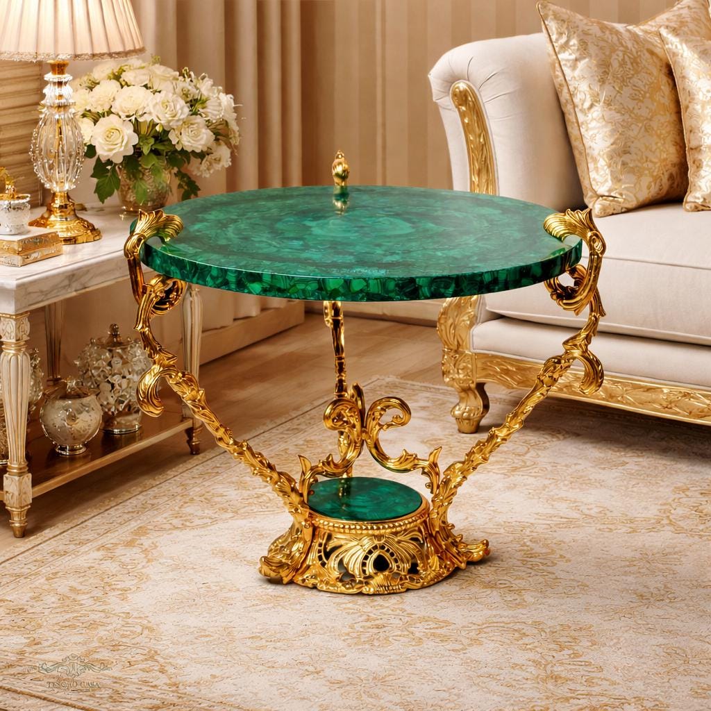 Malachite Center Table with Gilded Brass Detailing