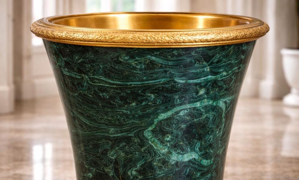 Malachite Luxury Waste Bin with Gold Interior