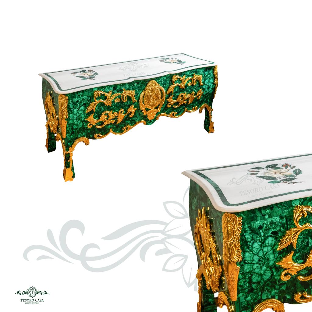 Malachite Luxury Console Table with Gold Platted