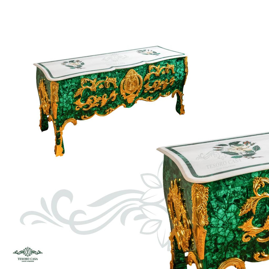 Malachite Console Table with Gold-Plated Detailing
