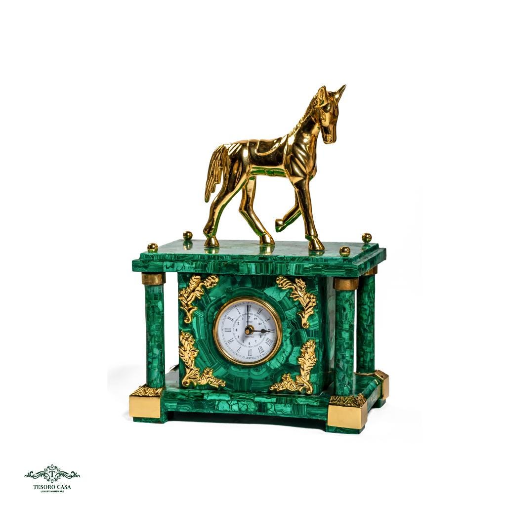 Luxury Malachite Miniature Horse Timepiece
