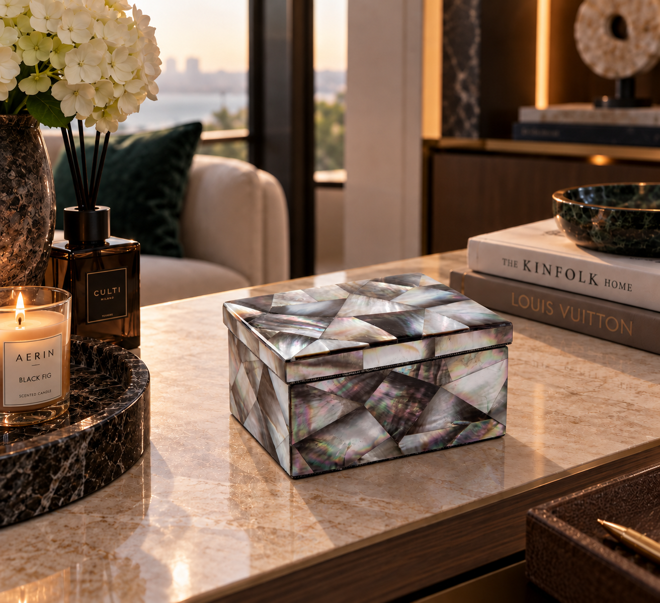 Black Mother of Pearl Decorative Storage Box