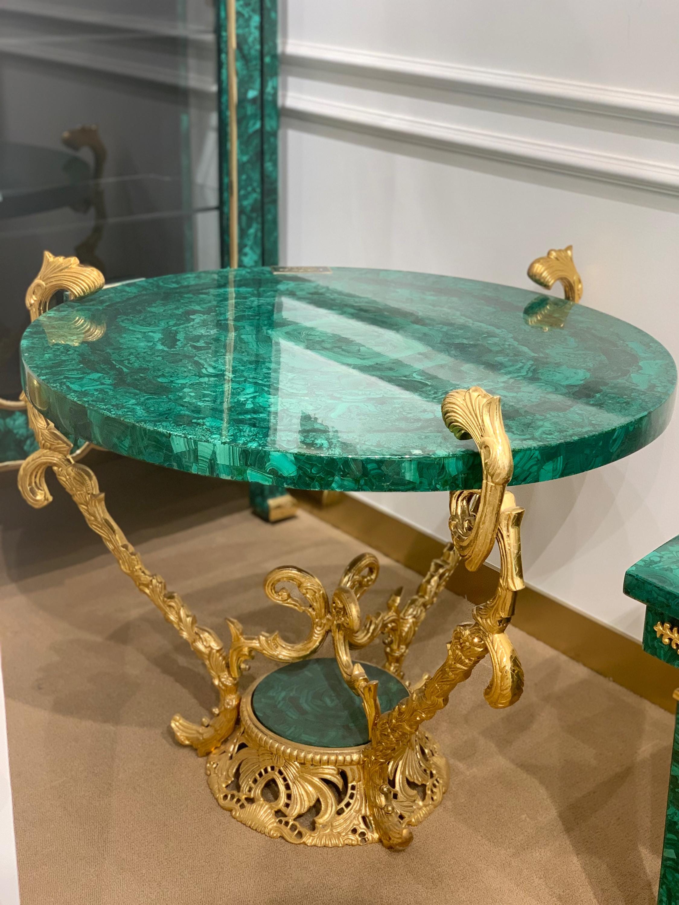 Malachite Center Table with Gilded Brass Detailing