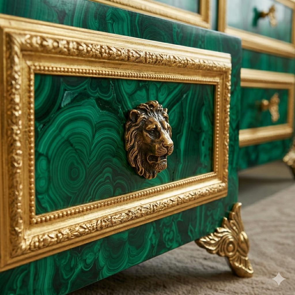 Luxury Malachite Console Cabinet Handmade Green Stone Storage Furniture
