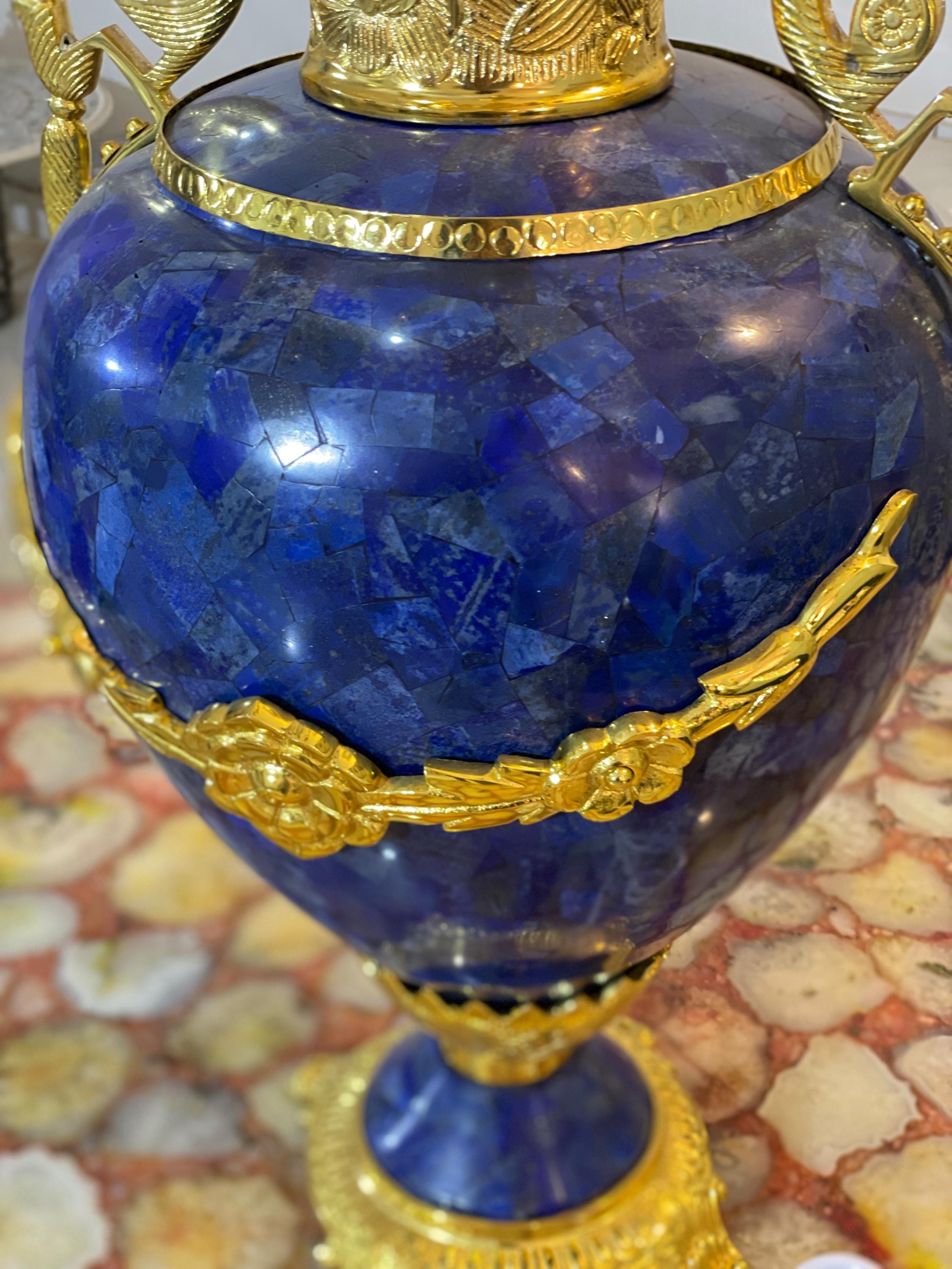 Grand Lapis Lazuli & Gold Eight-Arm Luxury Candelabra Lamp