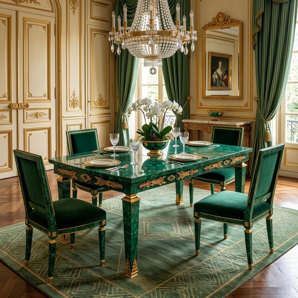 Malachite Majlis Centre Table with Brass Gold Plating