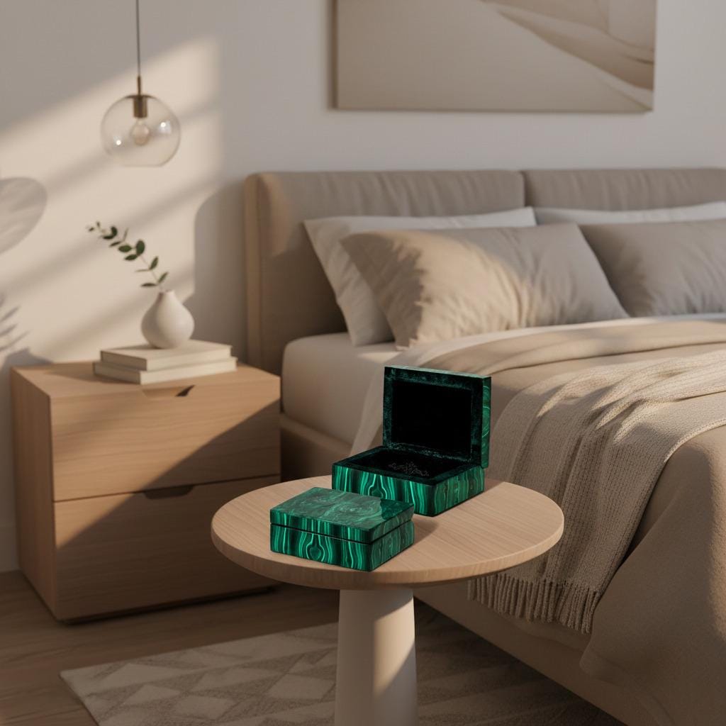 Handcrafted Luxury Malachite Rectangular Jewellery Box Handmade Green Stone Decorative Keepsake Box