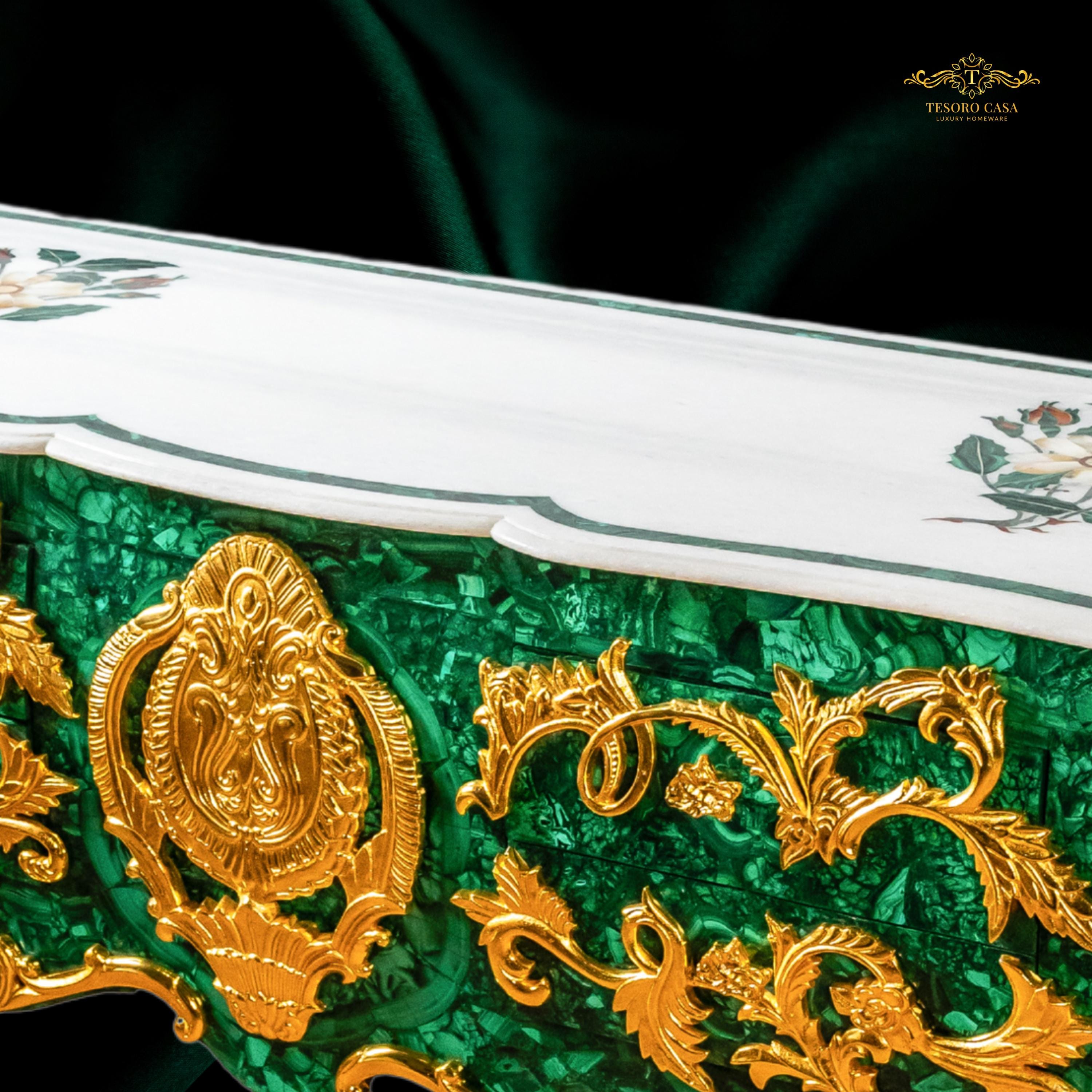 Malachite Luxury Console Table with Gold Platted